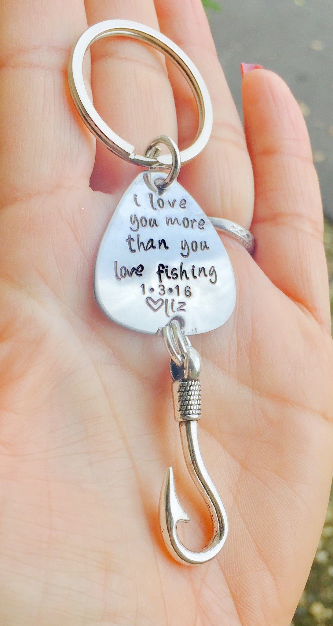 love you more than you love fishing keychain - Natashaaloha, jewelry, bracelets, necklace, keychains, fishing lures, gifts for men, charms, personalized,