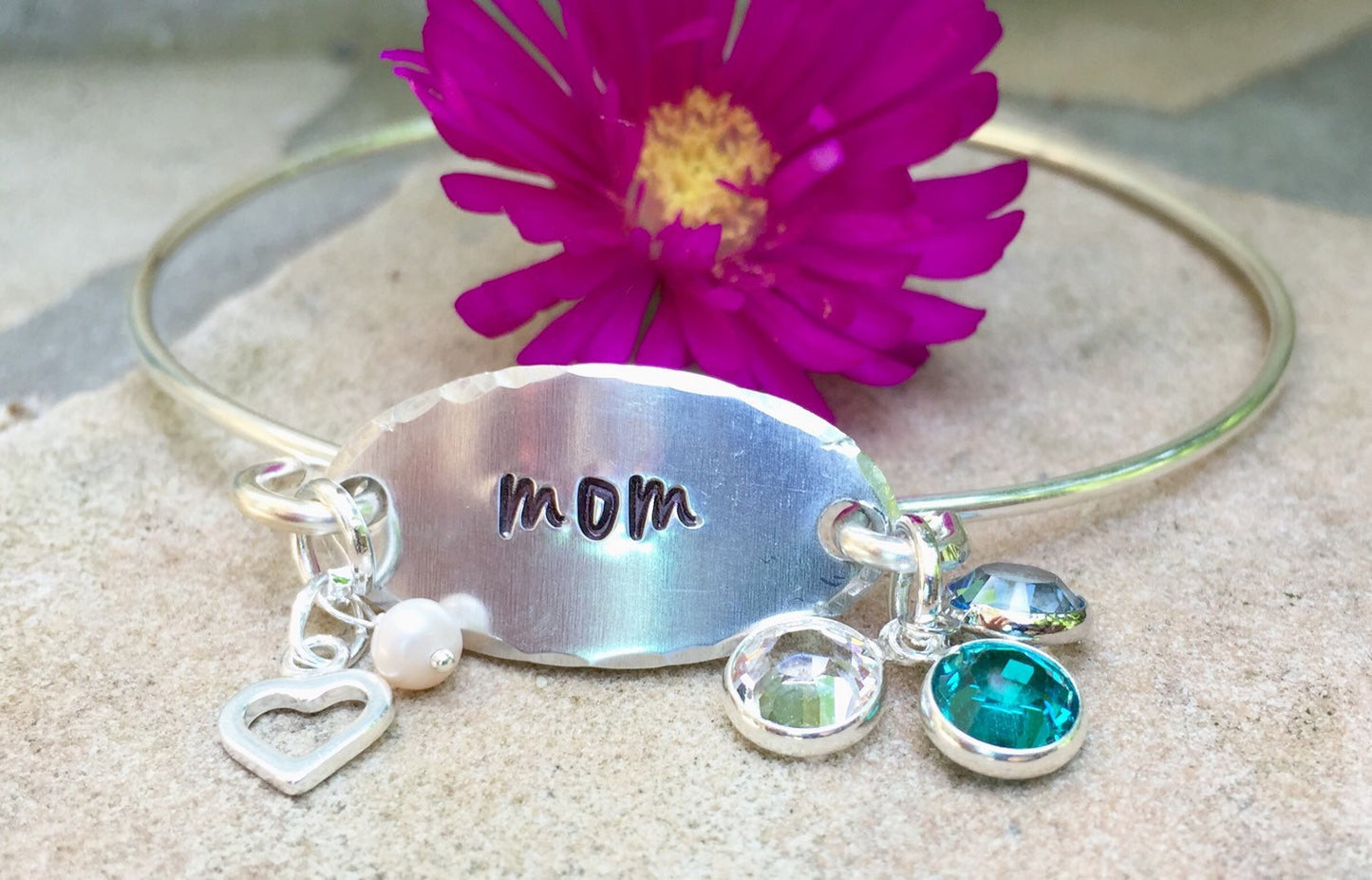 Personalized Mom Bracelet, Personalized Mom Bangle - Natashaaloha, jewelry, bracelets, necklace, keychains, fishing lures, gifts for men, charms, personalized,