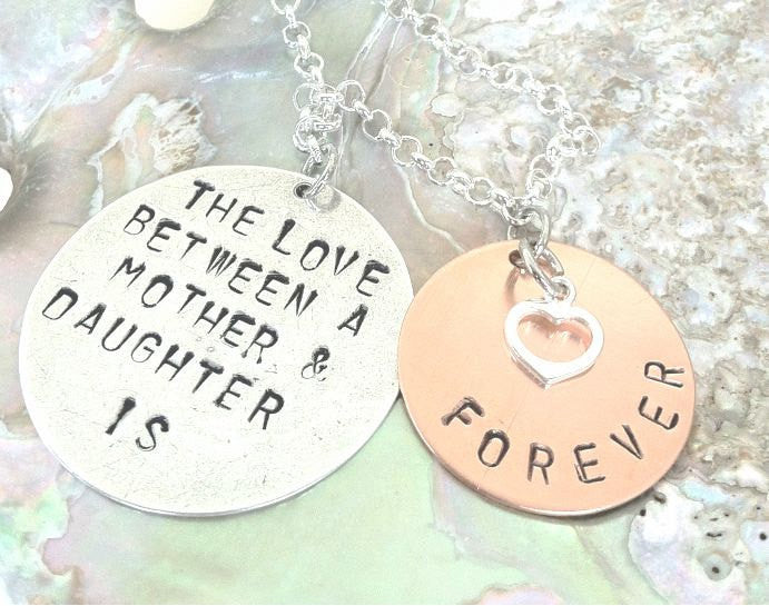 mother daughter, mother daughter necklace, mom, personalized jewelry, the love between a mother and daughter is forever, gifts for mom - Natashaaloha, jewelry, bracelets, necklace, keychains, fishing lures, gifts for men, charms, personalized,