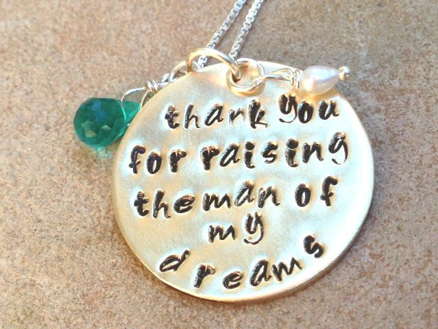 thank you for raising the man of my dreams, mom necklace, mother in law necklace, wedding,bridal, hand stamped jewelry, wedding gift - Natashaaloha, jewelry, bracelets, necklace, keychains, fishing lures, gifts for men, charms, personalized,