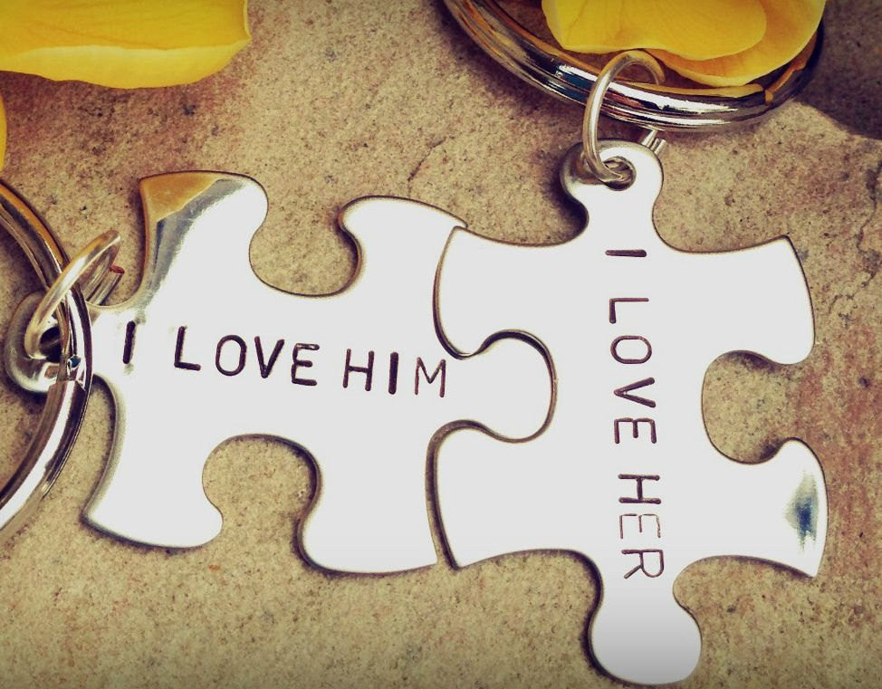 Custom Puzzle Keychain, I Love Her I Love Him - Natashaaloha, jewelry, bracelets, necklace, keychains, fishing lures, gifts for men, charms, personalized,
