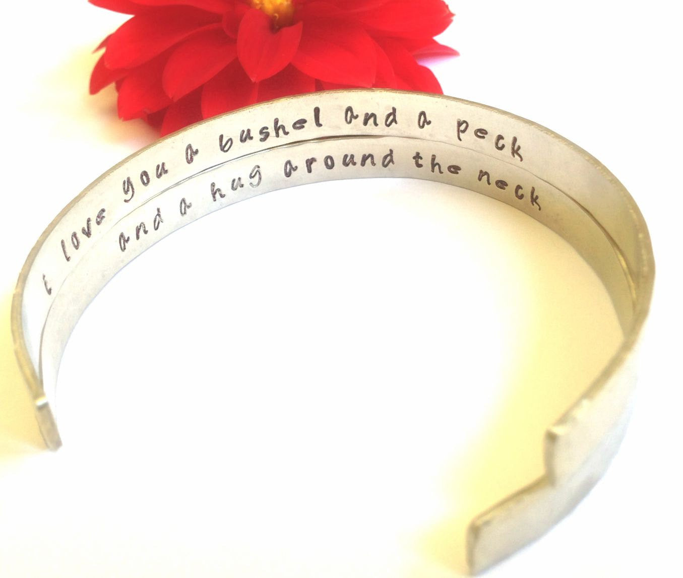 cuff, bracelet, personalized bracelets, i love you a bushel and a peck