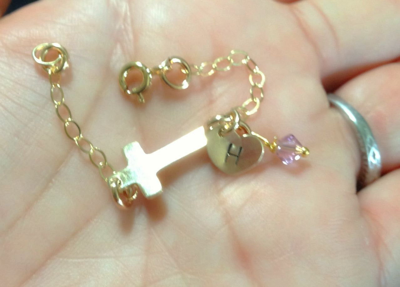 Personalized Baby Bracelet, Cross Bracelet, Children's Bracelet, Toddler Bracelet, Initial Bracelet - Natashaaloha, jewelry, bracelets, necklace, keychains, fishing lures, gifts for men, charms, personalized,