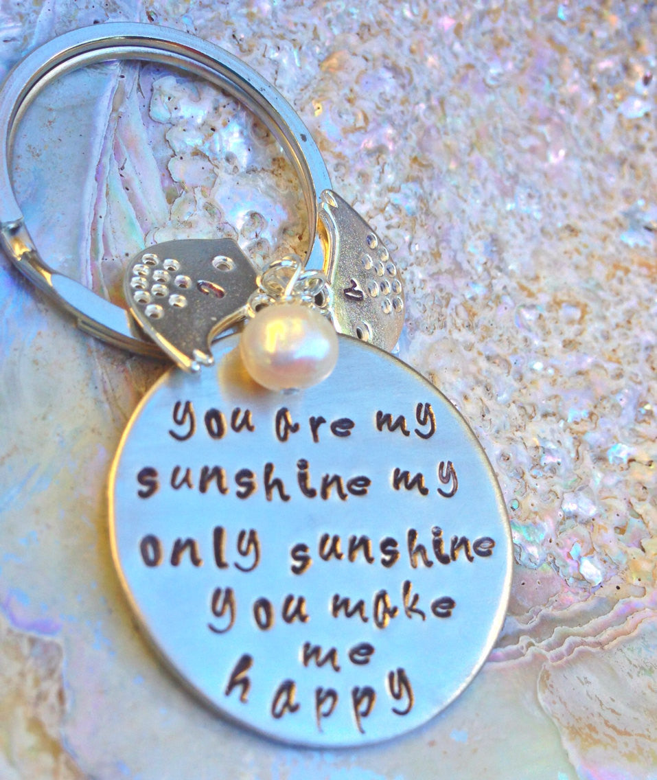Valentine Gift, you are my sunshine my only only sunshine, mother daughter keychain, father daughter keychain, couples keychain - Natashaaloha, jewelry, bracelets, necklace, keychains, fishing lures, gifts for men, charms, personalized,