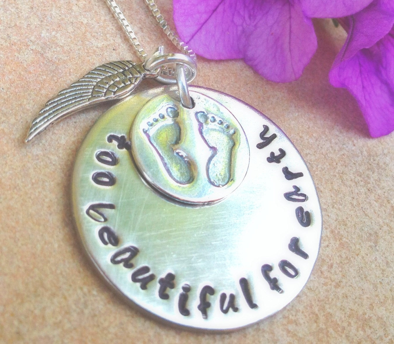 Personalized Necklace, Hand Stamped, too beautiful for earth, baby memorial, memorial necklace, loss of baby, natashaaloha, sympathy gift - Natashaaloha, jewelry, bracelets, necklace, keychains, fishing lures, gifts for men, charms, personalized,
