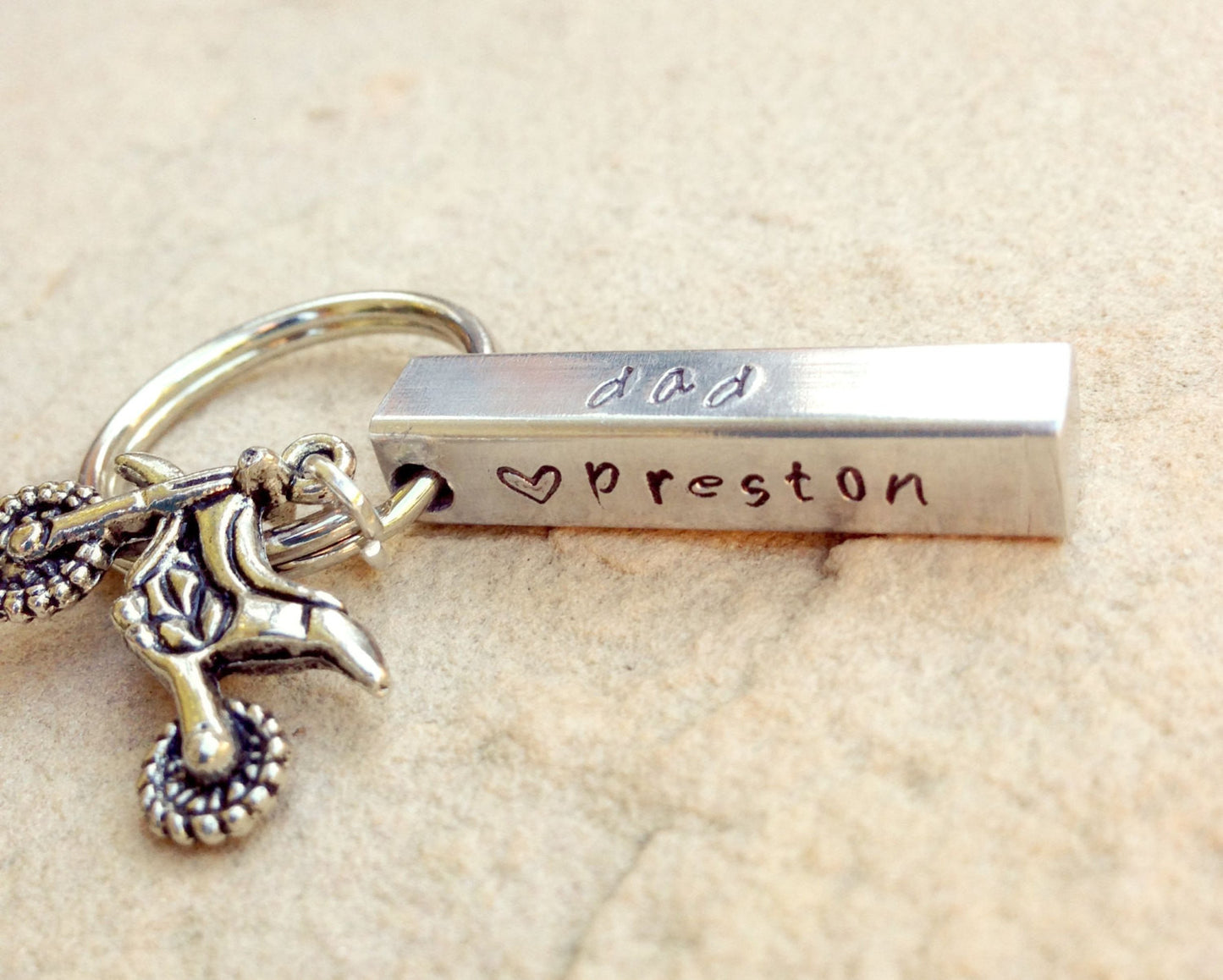 Motocross Keychain, Personalized Bar Keychain, Gifts for Men, Gifts for Dad, Motocross, Keychain, Hand Stamped Keychain - Natashaaloha, jewelry, bracelets, necklace, keychains, fishing lures, gifts for men, charms, personalized,