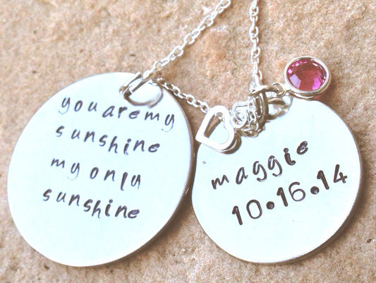 you are my sunshine necklace, Hand Stamped Necklace, Personalized Necklace, Daughter Necklace, Christmas Gifts - Natashaaloha, jewelry, bracelets, necklace, keychains, fishing lures, gifts for men, charms, personalized,