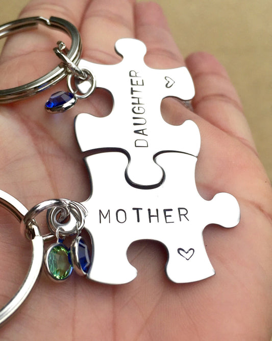 Personalized Mother Daughter Puzzle Keychains - Natashaaloha, jewelry, bracelets, necklace, keychains, fishing lures, gifts for men, charms, personalized,