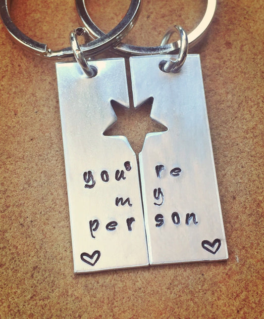 You're My Person, Boyfriend Gift, My Sun And My Stars, Hand Stamped Keychain, Personalized Keychain, Boyfriend Gift - Natashaaloha, jewelry, bracelets, necklace, keychains, fishing lures, gifts for men, charms, personalized,