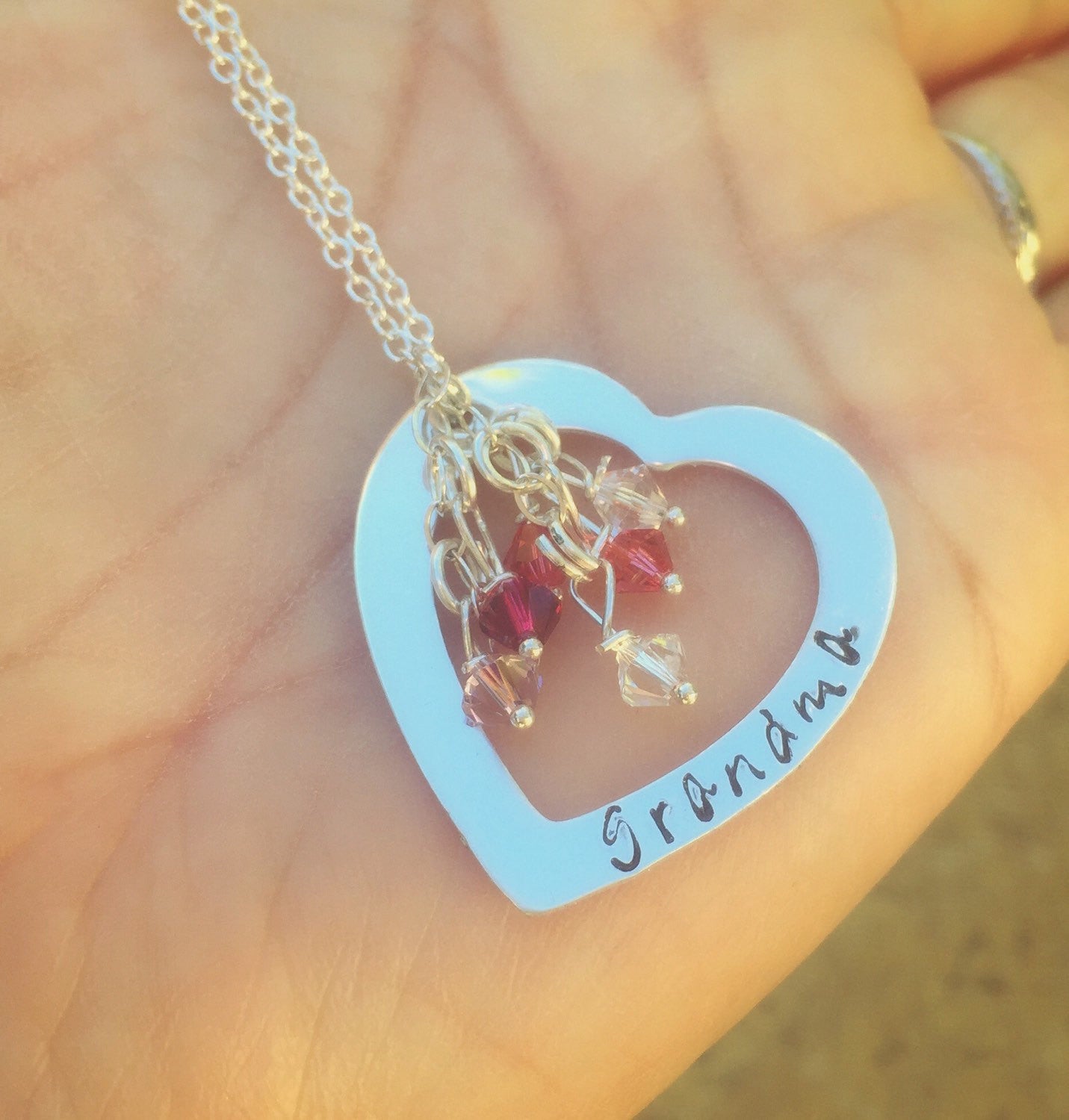 Personalized Mom Necklace,Grandma Necklace, Necklace For Mom, Personalized Mother Necklace, Sterling Heart Hand Stamped Necklace - Natashaaloha, jewelry, bracelets, necklace, keychains, fishing lures, gifts for men, charms, personalized,