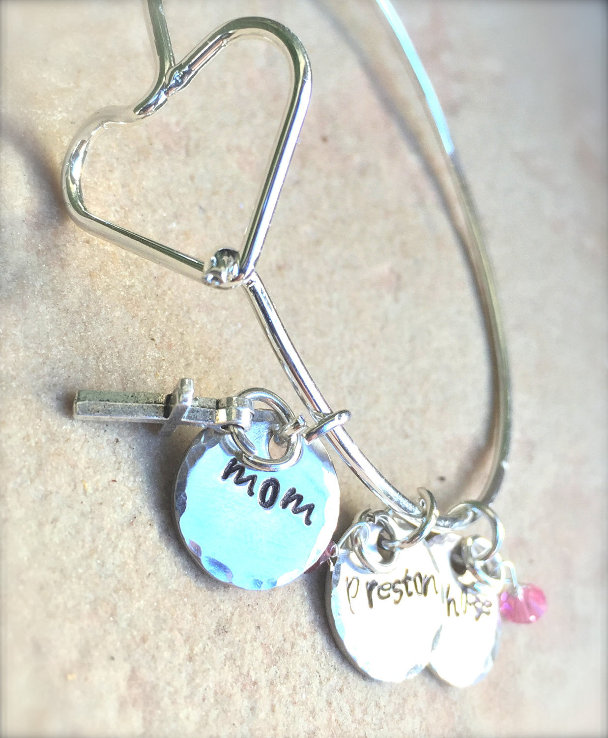 Mother Bracelet, Personalized Bangle Bracelet, Custom Bangle, Personalized Family Bangle, Hand Stamped Custom Bangle, Valentine Gifts - Natashaaloha, jewelry, bracelets, necklace, keychains, fishing lures, gifts for men, charms, personalized,