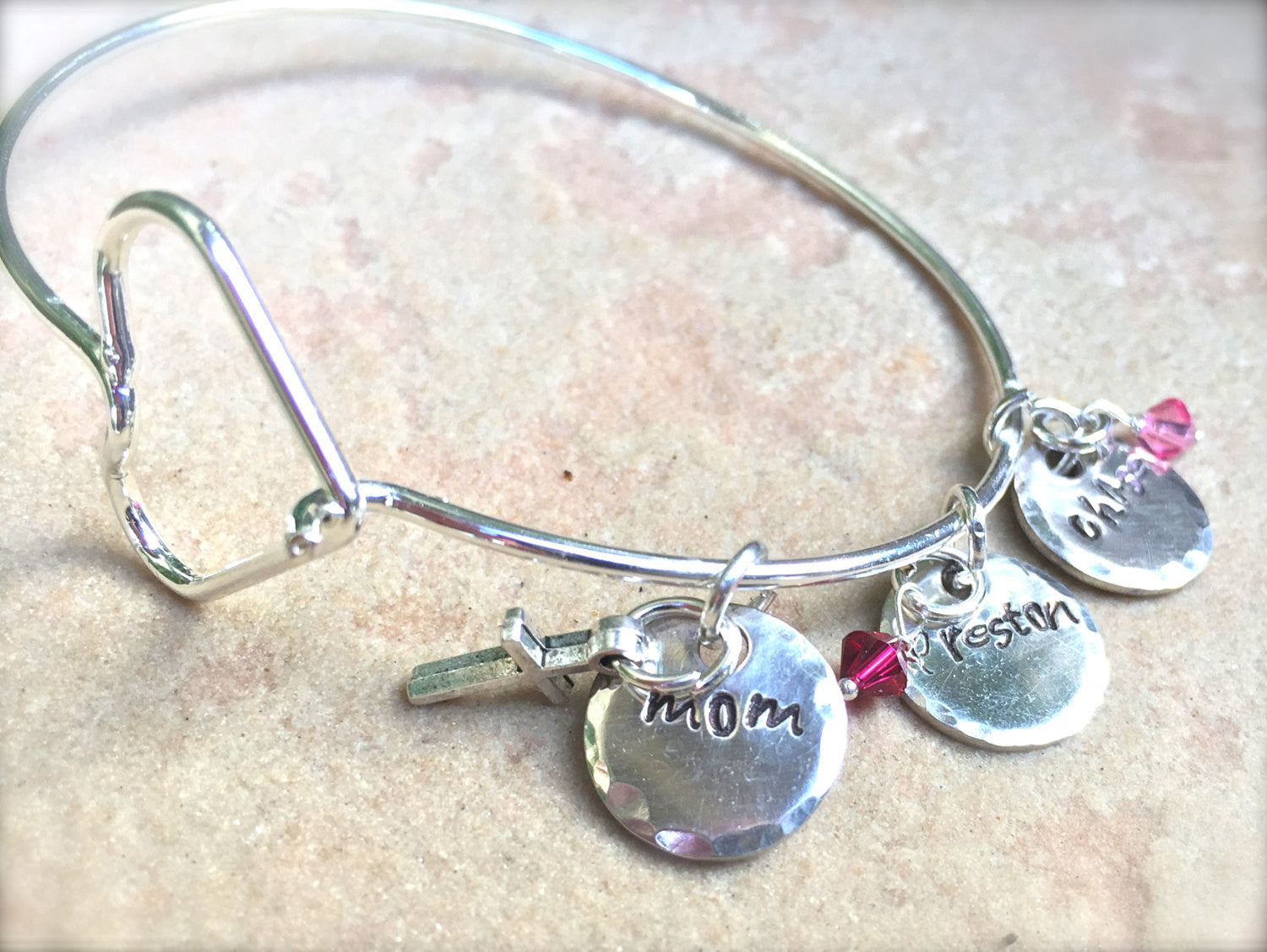Mom Bracelet, Personalized Bangle Bracelet, Christmas Gift Mom - Natashaaloha, jewelry, bracelets, necklace, keychains, fishing lures, gifts for men, charms, personalized,