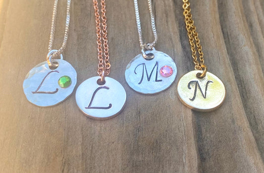 Minimalist Initial Necklace, Small Initial Necklace, Birthstone Necklace