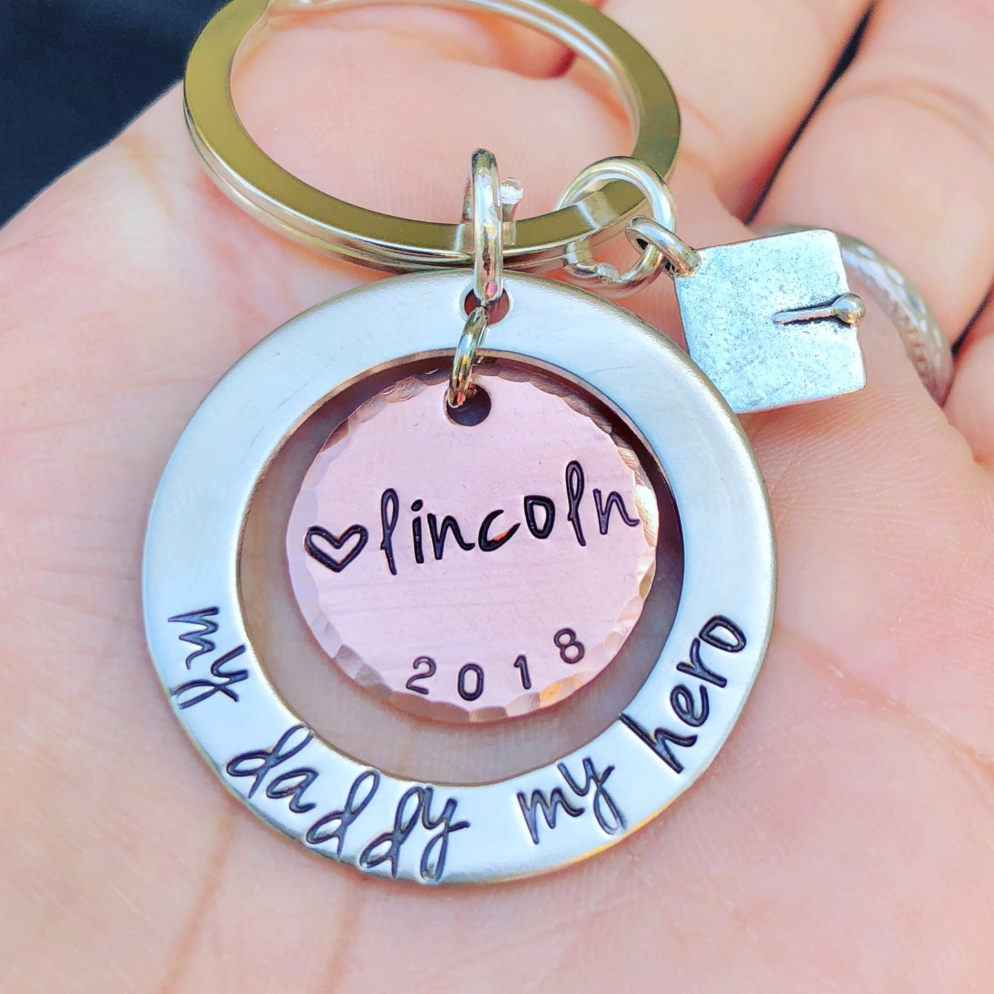 My Daddy My Hero Keychain - Natashaaloha, jewelry, bracelets, necklace, keychains, fishing lures, gifts for men, charms, personalized,