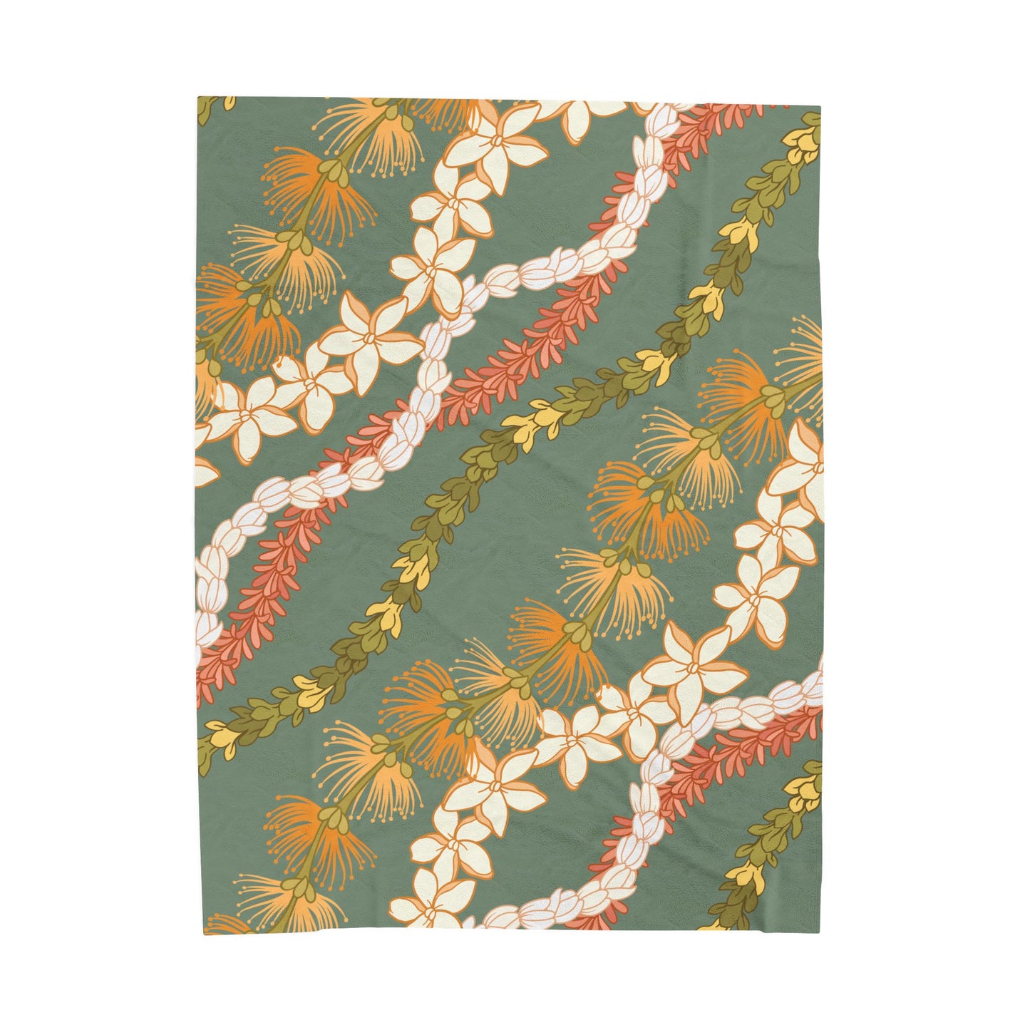 Lehua Pikake Pakalana Lei Aloha Blanket Velveteen Plush Blanket | Hawaiian Floral Throw