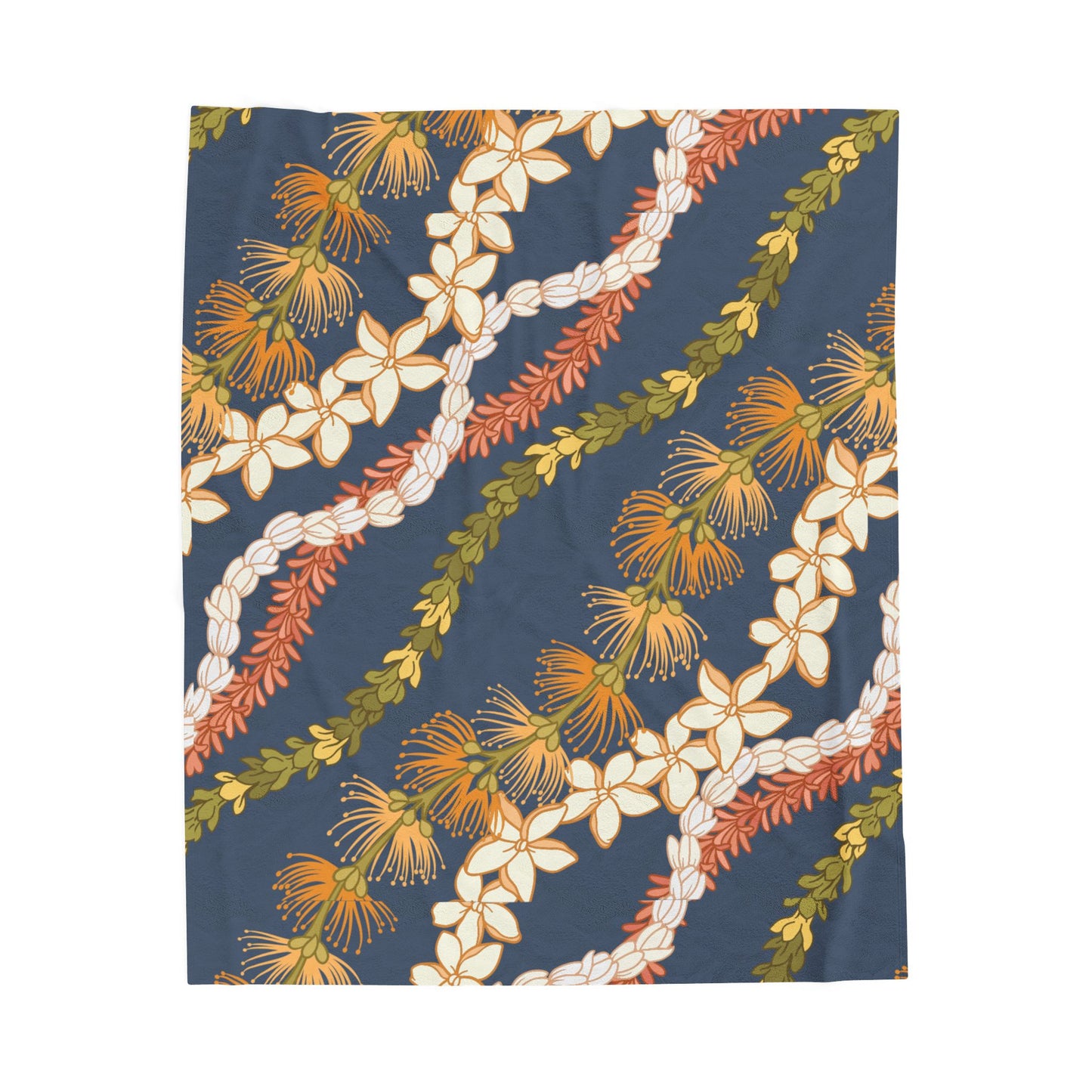 Blue Grey Ohia Lehua Pikake Pakalani Lei Hawaiian Blanket , Velveteen Plush Blanket