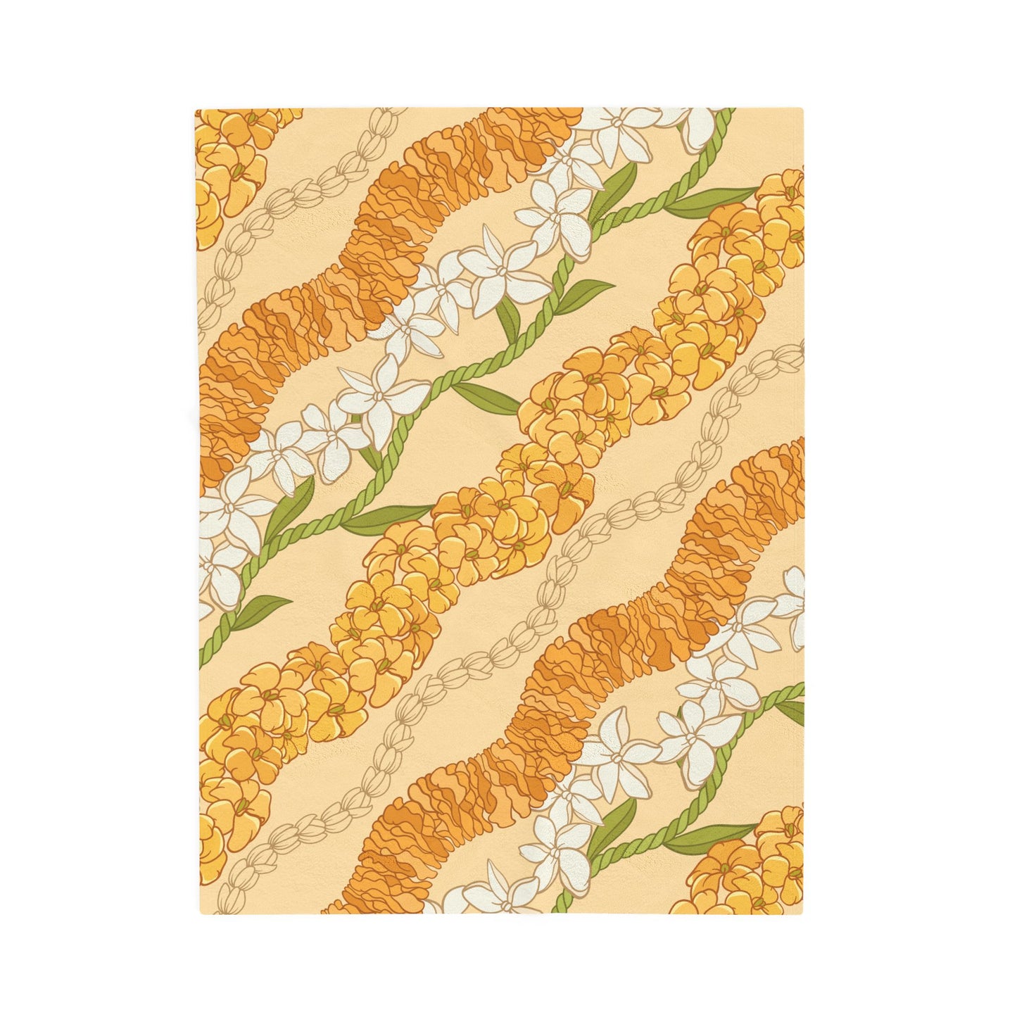 Hawaiian Puakenikeni Pikake Maile Ilima Flower Blanket - Velveteen Plush, Aloha Throw, Soft Flower Blanket, Aloha Collection Blanket