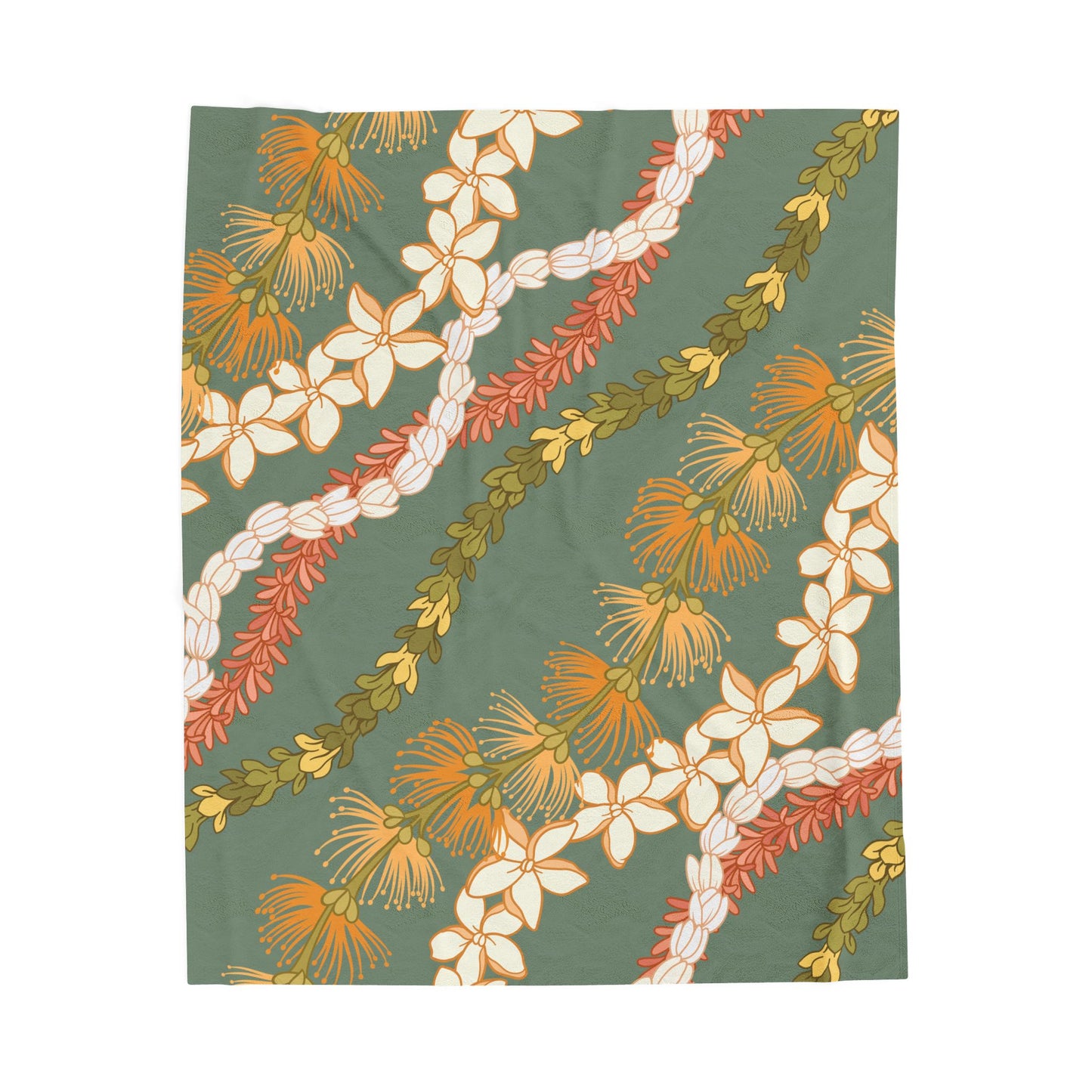 Lehua Pikake Pakalana Lei Aloha Blanket Velveteen Plush Blanket | Hawaiian Floral Throw