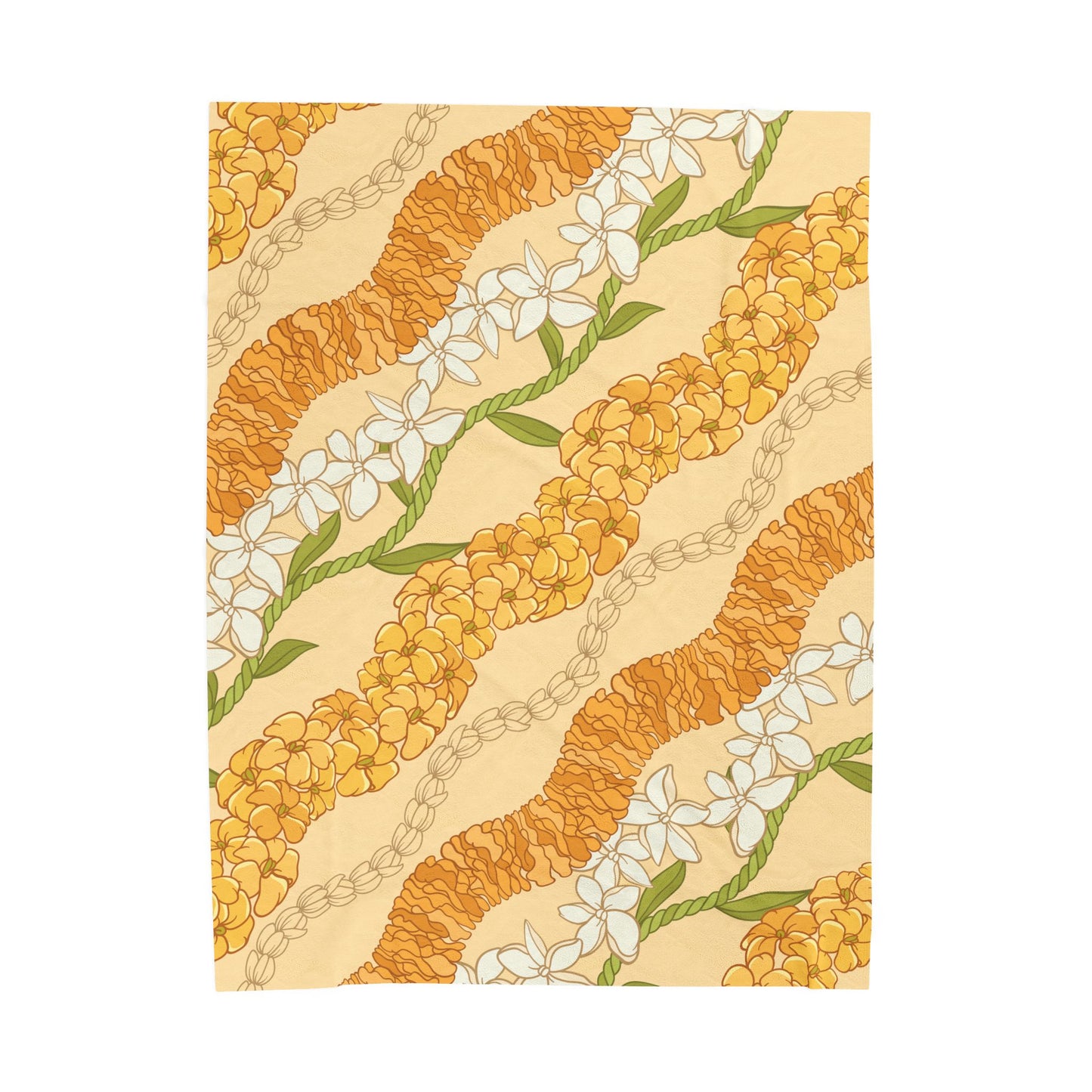 Hawaiian Puakenikeni Pikake Maile Ilima Flower Blanket - Velveteen Plush, Aloha Throw, Soft Flower Blanket, Aloha Collection Blanket
