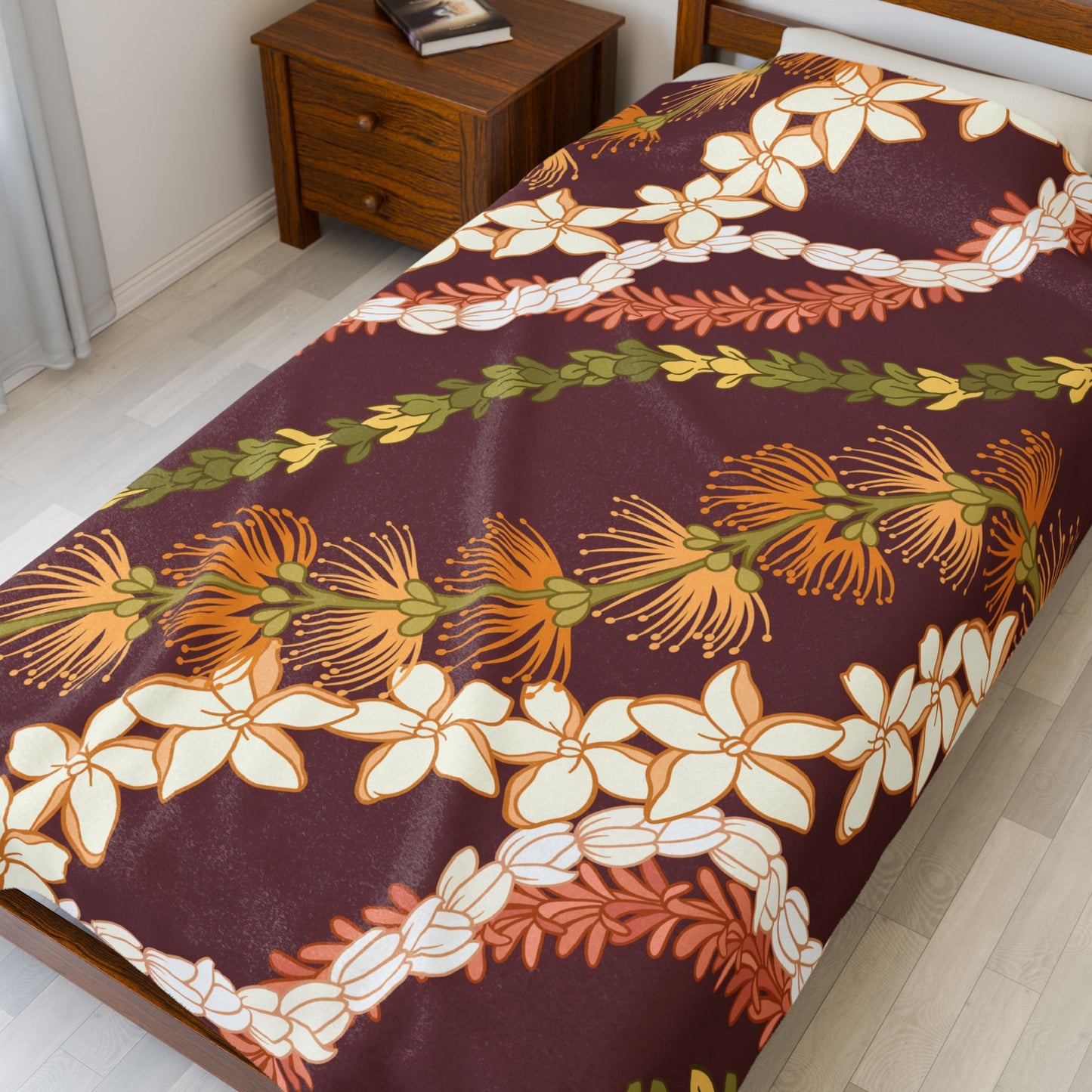 Ohia Lehua Pikake Pakalani Lei Hawaiian Blanket Velveteen Plush Blanket