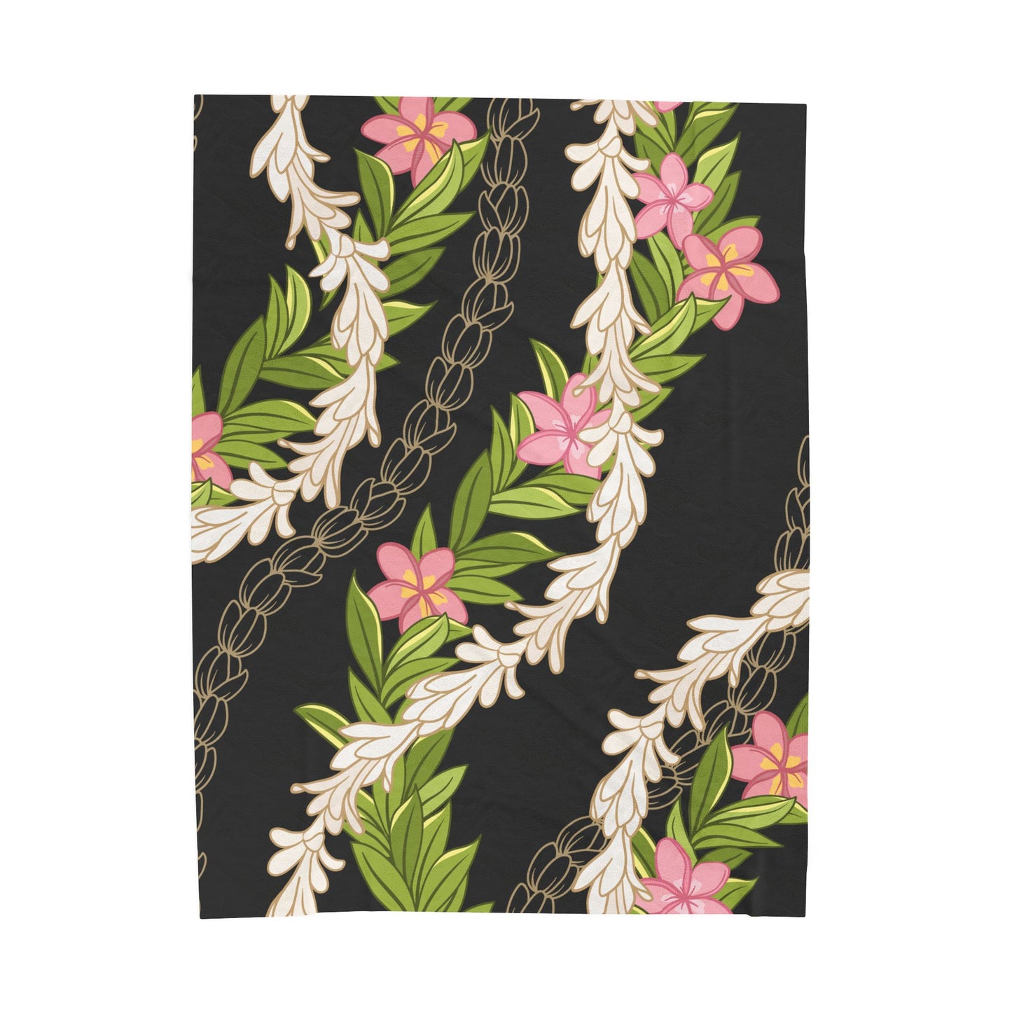Hawaiian Maile Pikake Plumeria Lei Floral Blanket - Velveteen Plush, Aloha Throw, Soft Flower Blanket, Aloha Collection Blanket