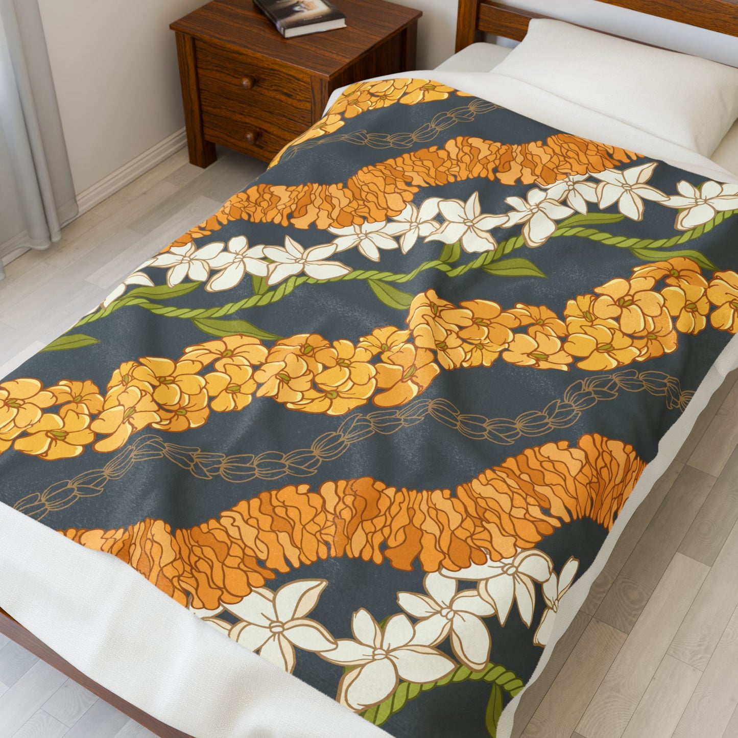 Puakenikeni Hawaiian Lei Blanket - Velveteen Plush Throw, Aloha Collection Warm Blanket, Lei Print Cozy Blanket, Holiday Gift Idea, Tropical