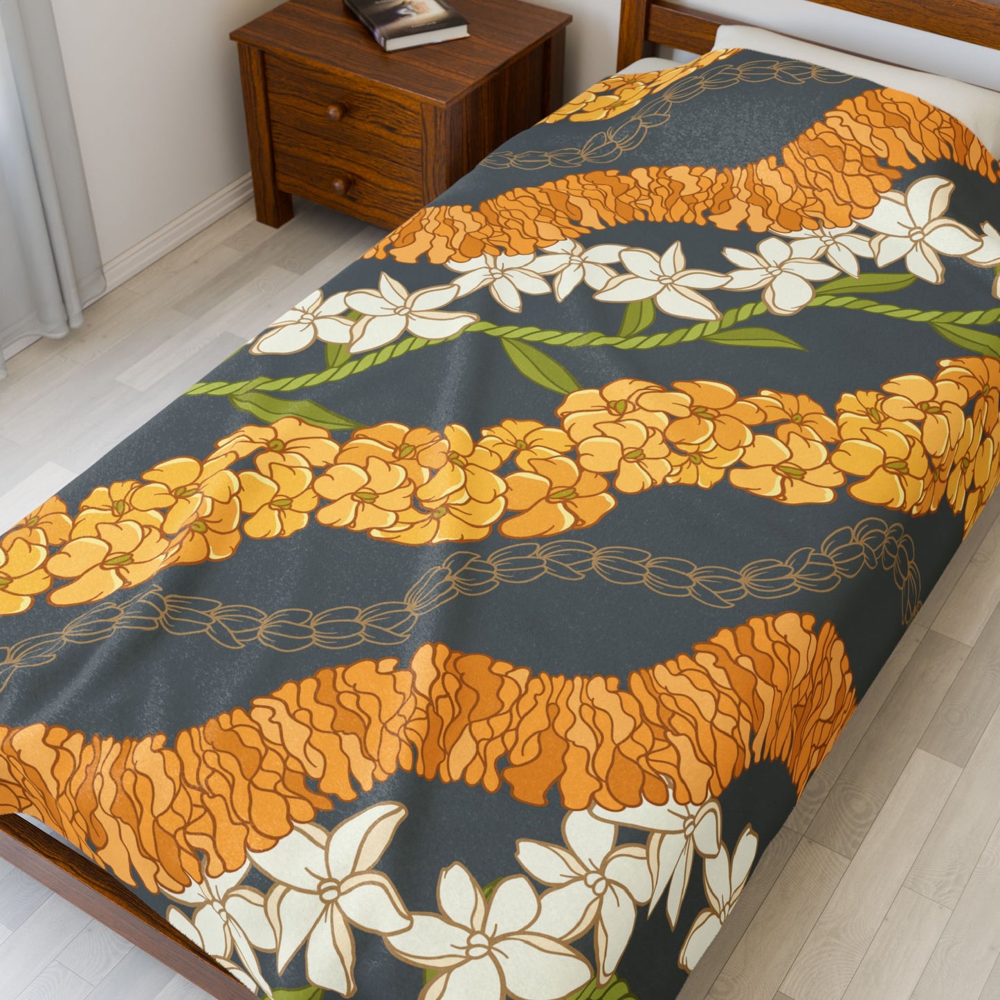 Puakenikeni Hawaiian Lei Blanket - Velveteen Plush Throw, Aloha Collection Warm Blanket, Lei Print Cozy Blanket, Holiday Gift Idea, Tropical