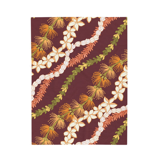 Ohia Lehua Pikake Pakalani Lei Hawaiian Blanket Velveteen Plush Blanket