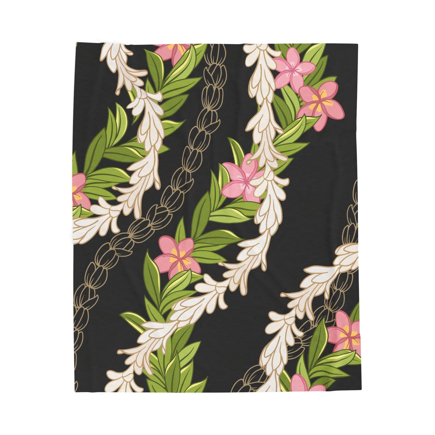 Hawaiian Maile Pikake Plumeria Lei Floral Blanket - Velveteen Plush, Aloha Throw, Soft Flower Blanket, Aloha Collection Blanket
