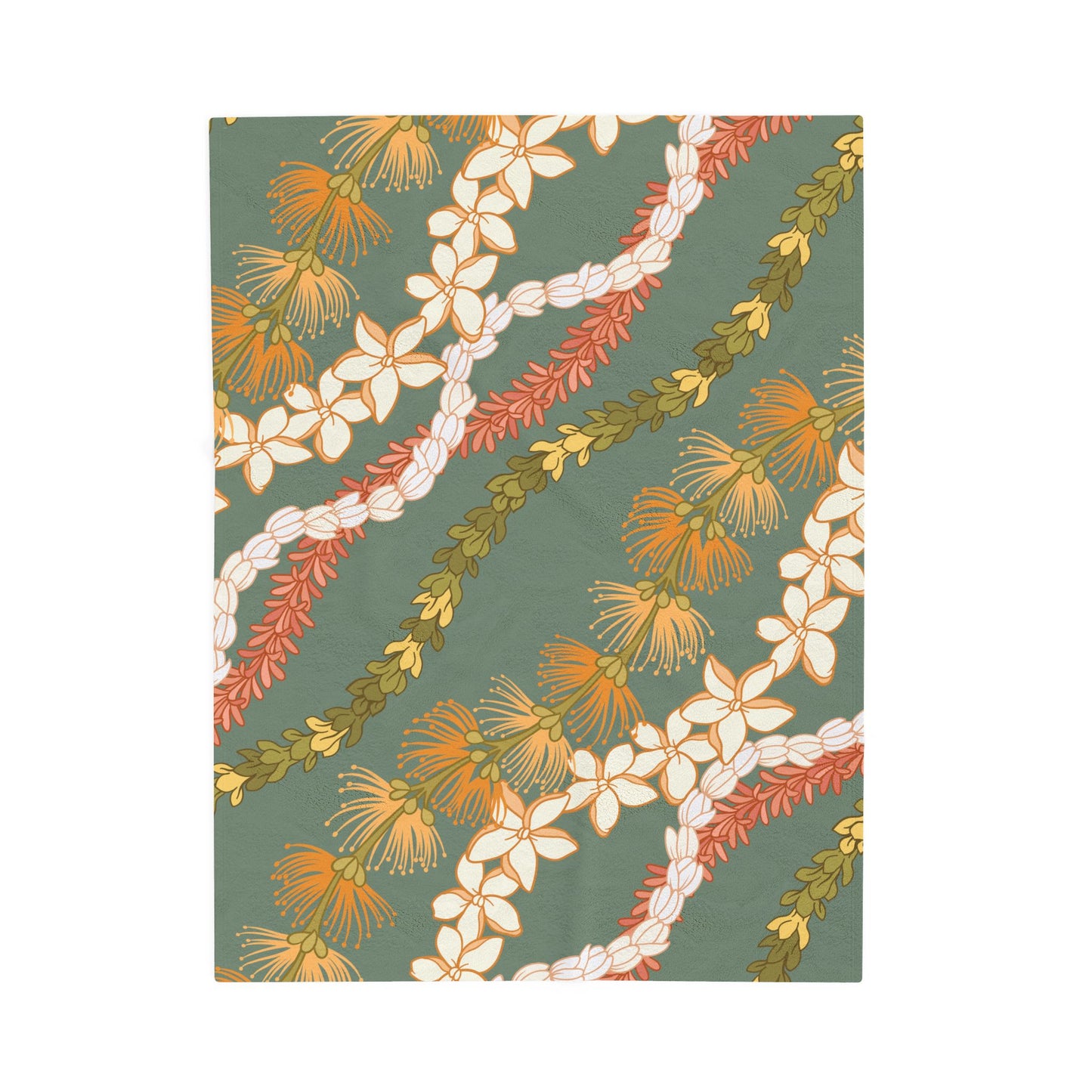 Lehua Pikake Pakalana Lei Aloha Blanket Velveteen Plush Blanket | Hawaiian Floral Throw