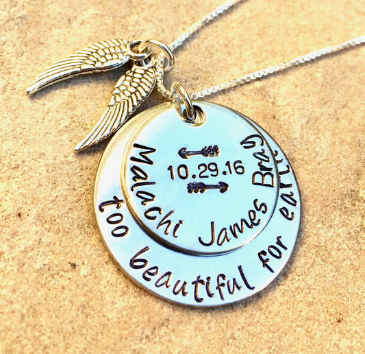 Too Beautiful For Earth Necklace, Memorial Necklace, Personalized Necklace, Natashaaloha - Natashaaloha, jewelry, bracelets, necklace, keychains, fishing lures, gifts for men, charms, personalized,