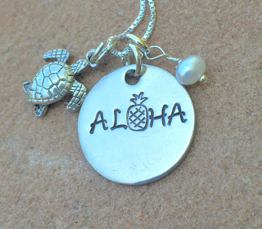 Hawaiian Jewelry, Hawaiian Necklace, Pineapple Necklace, Aloha Pineapple Necklace , Hawaii, Aloha Necklace, natashaaloha - Natashaaloha, jewelry, bracelets, necklace, keychains, fishing lures, gifts for men, charms, personalized,