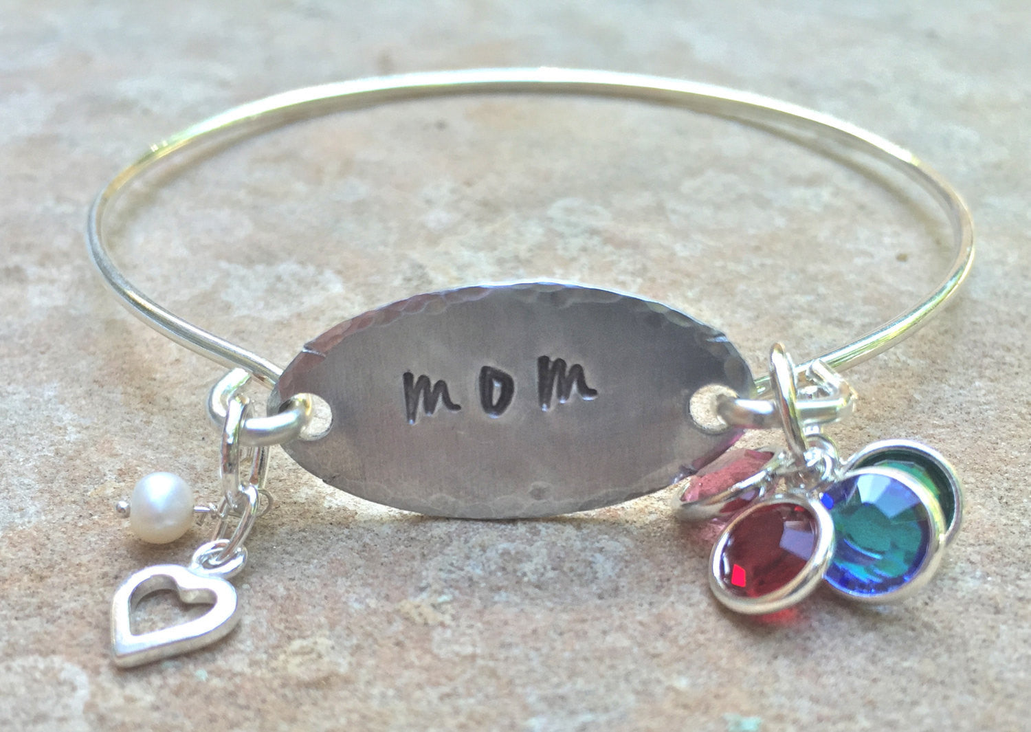 Mom Bangle, Mother's Day Gift, Mother Daughter Bracelet, Mother Children Bracelet, Hand Stamped - Natashaaloha, jewelry, bracelets, necklace, keychains, fishing lures, gifts for men, charms, personalized, 