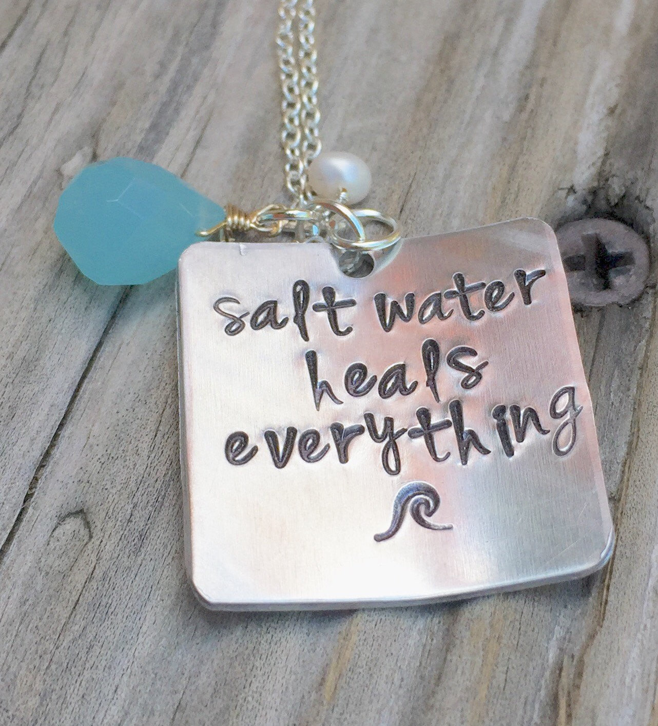 Salt Water Heals Everything Necklace, Beach Necklace, Beach Jewelry, Mothers Day Necklace, inspirational necklace, natashaaloha - Natashaaloha, jewelry, bracelets, necklace, keychains, fishing lures, gifts for men, charms, personalized, 