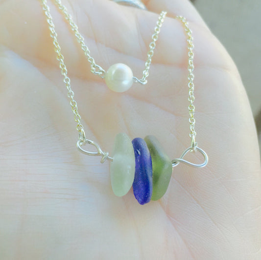 Sea Glass Necklace, Pearl Necklace, Hawaiian Jewelry, Natashaaloha - Natashaaloha, jewelry, bracelets, necklace, keychains, fishing lures, gifts for men, charms, personalized,