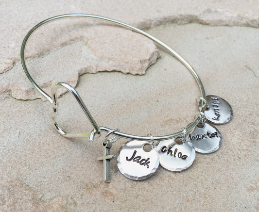 Mom Bracelet, Personalized Bangle Bracelet, Custom Bangle, Personalized Family Bangle, Hand Stamped Custom Bangle, Valentine Gifts - Natashaaloha, jewelry, bracelets, necklace, keychains, fishing lures, gifts for men, charms, personalized, 