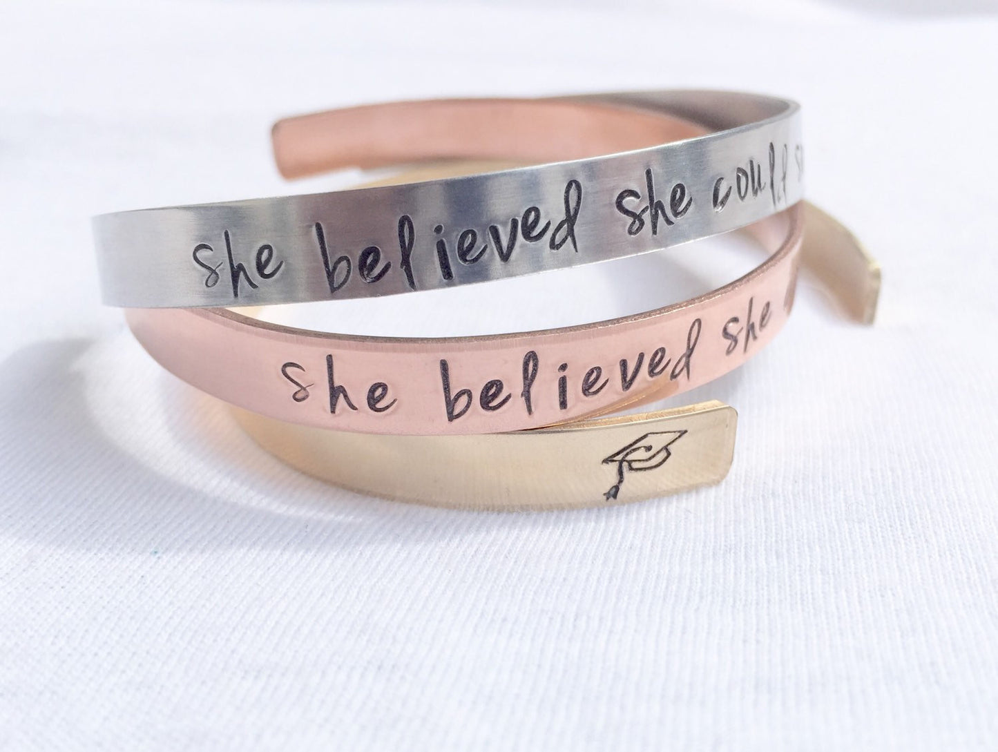 She Believed She Could So She Did Bracelet, Graduation 2016, Gifts for Graduation, Personalized Cuff, natashaaloha - Natashaaloha, jewelry, bracelets, necklace, keychains, fishing lures, gifts for men, charms, personalized, 