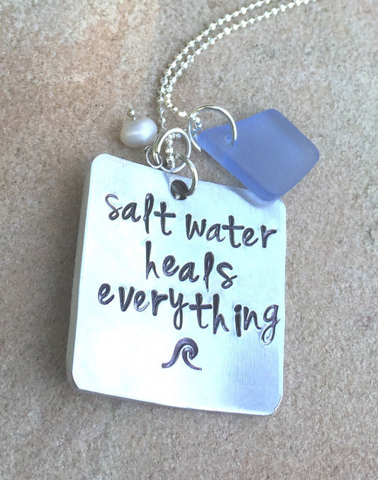 Salt Water Heals Everything Necklace, Beach Necklace, Beach Jewelry, Mothers Day Necklace, inspirational necklace, natashaaloha - Natashaaloha, jewelry, bracelets, necklace, keychains, fishing lures, gifts for men, charms, personalized,