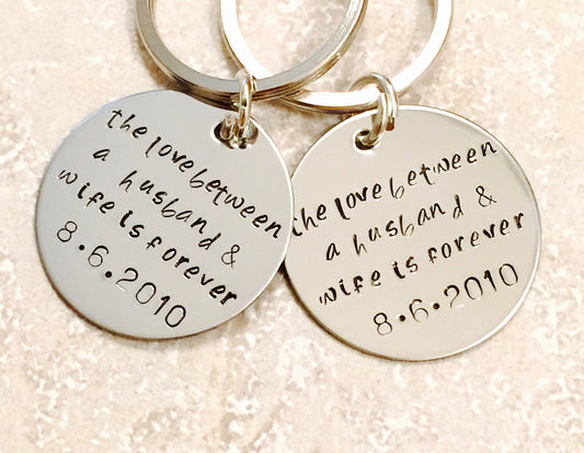 The love between a husband and wife, wedding day key chain, 1 custom key chain, for the bride and groom, just married, bride and groom gift - Natashaaloha, jewelry, bracelets, necklace, keychains, fishing lures, gifts for men, charms, personalized,