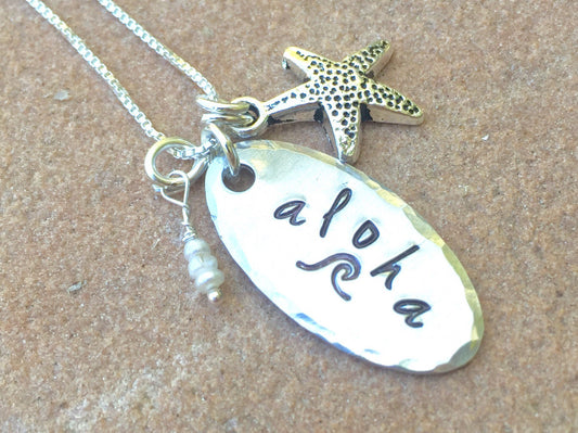 Aloha Necklace, Wave Necklace, Hawaii Necklace, Hawaiian necklace - Natashaaloha, jewelry, bracelets, necklace, keychains, fishing lures, gifts for men, charms, personalized, 