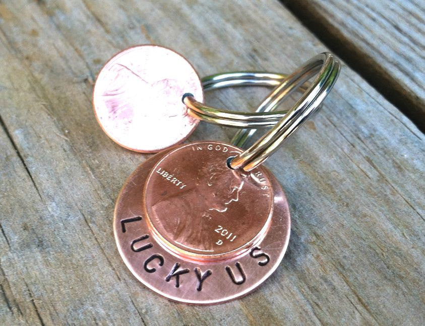 Lucky Penny Keychain, Valentine Gift,Lucky Us, Keychain, Penny Keychain, Custom Keychain, 2014 keychain, Mothers Day, fathers day gift - Natashaaloha, jewelry, bracelets, necklace, keychains, fishing lures, gifts for men, charms, personalized, 