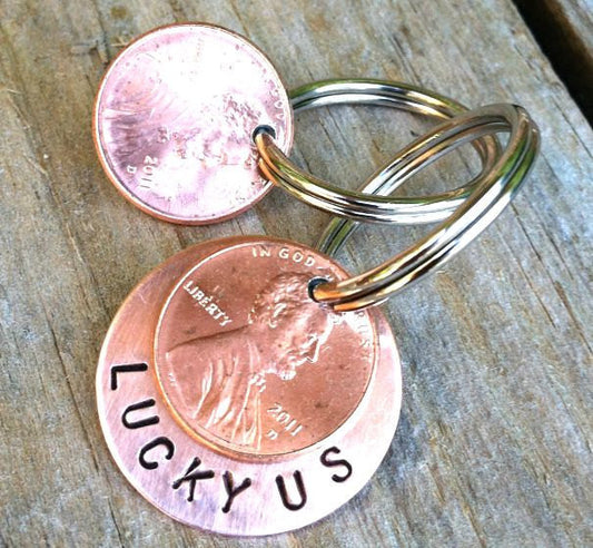 Lucky Penny Keychain, Valentine Gift,Lucky Us, Keychain, Penny Keychain, Custom Keychain, 2014 keychain, Mothers Day, fathers day gift - Natashaaloha, jewelry, bracelets, necklace, keychains, fishing lures, gifts for men, charms, personalized,