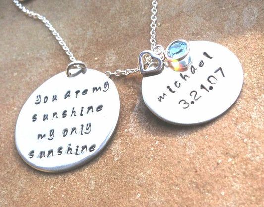 you are my sunshine necklace, Hand Stamped Necklace, Personalized Necklace, Daughter Necklace, Christmas Gifts - Natashaaloha, jewelry, bracelets, necklace, keychains, fishing lures, gifts for men, charms, personalized,