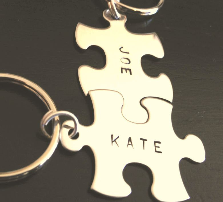 Personalized Puzzle Name Keychain, His and Hers Keychains - Natashaaloha, jewelry, bracelets, necklace, keychains, fishing lures, gifts for men, charms, personalized, 