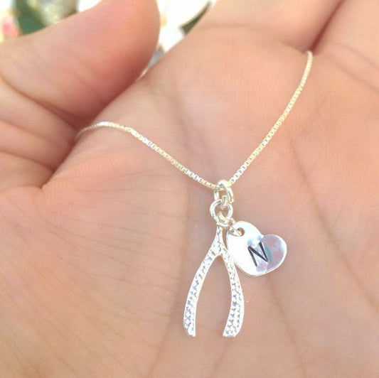 wishbone necklace, lucky necklace, personalized, lucky charm necklace, sterling silver necklace, for the bride, mother of bride - Natashaaloha, jewelry, bracelets, necklace, keychains, fishing lures, gifts for men, charms, personalized, 