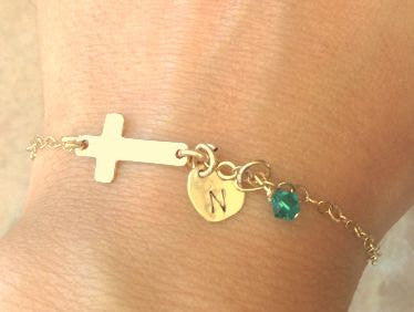 Personalized Baby Bracelet, Cross Bracelet, Children's Bracelet, Toddler Bracelet, Initial Bracelet - Natashaaloha, jewelry, bracelets, necklace, keychains, fishing lures, gifts for men, charms, personalized, 