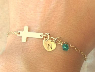 mother daughter bracelet, sideways cross bracelet, personalized cross bracelet, cross bracelet, initial bracelet, first communion gift - Natashaaloha, jewelry, bracelets, necklace, keychains, fishing lures, gifts for men, charms, personalized, 