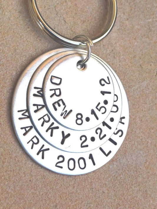 Father Keychain, Hand Stamped Personalized Dad Keychain, Christmas For Dad - Natashaaloha, jewelry, bracelets, necklace, keychains, fishing lures, gifts for men, charms, personalized, 