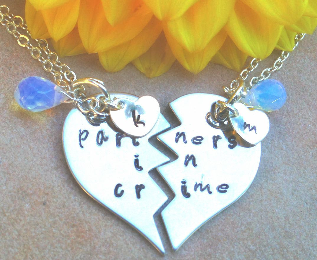 Partners in Crime, Partners In Crime Necklace, hand stamped personalized necklace, best friends necklace - Natashaaloha, jewelry, bracelets, necklace, keychains, fishing lures, gifts for men, charms, personalized, 