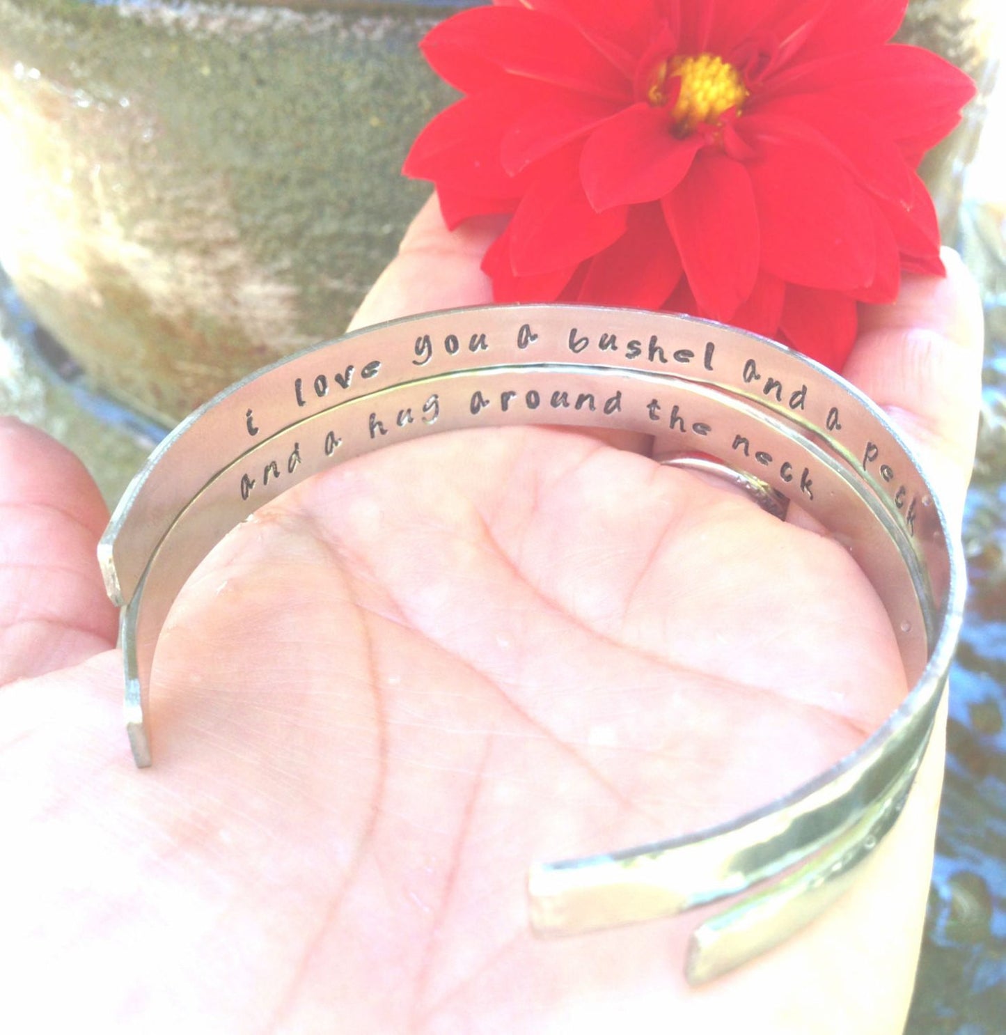 cuff, bracelet, personalized bracelets, i love you a bushel and a peck and a hug around the neck, mother daughter bracelet, quote bracelet - Natashaaloha, jewelry, bracelets, necklace, keychains, fishing lures, gifts for men, charms, personalized, 